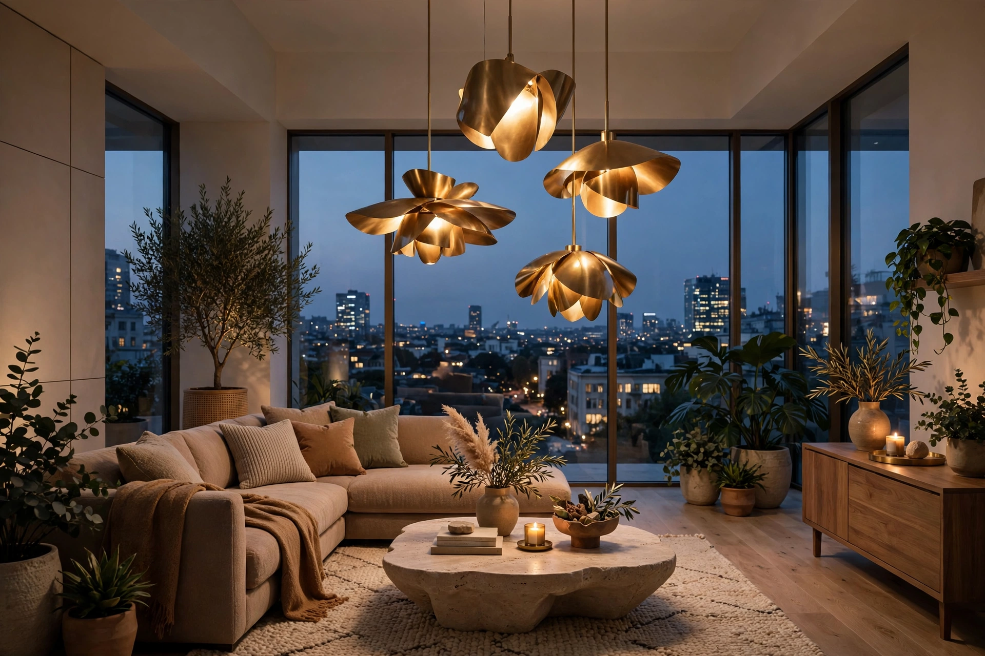 Living room lit by AOLALA pendant lights